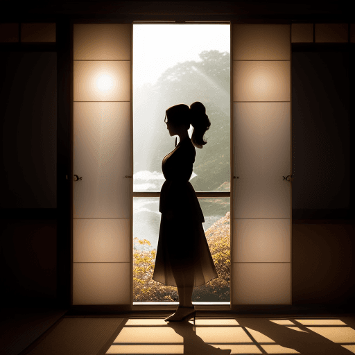 AI generated: a woman in silhouette is standing in a window, in the style of romantic soft focus and ethereal ligh...