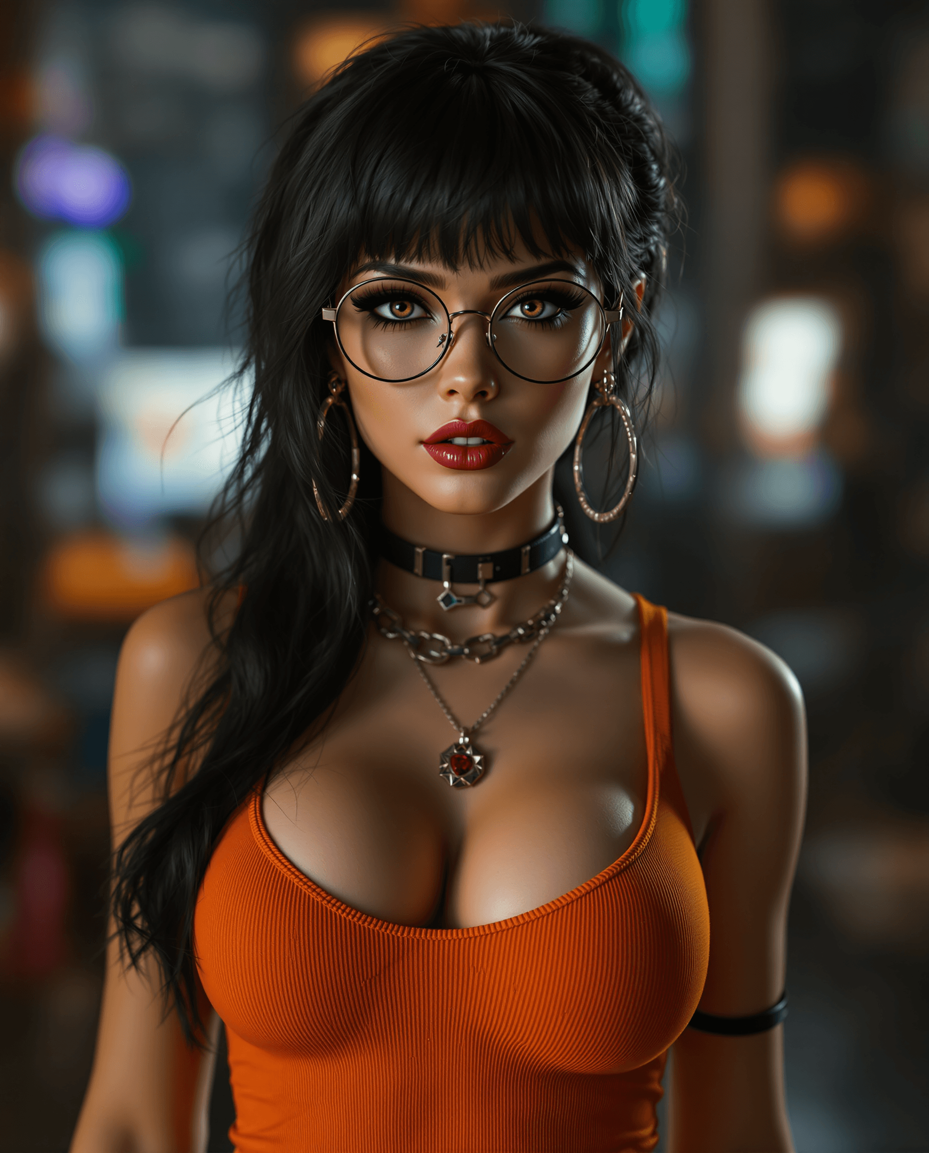 AI generated: Photo of a ultra realistic of velma from scooby-doo, very sultry look, so hot girl, beautiful charis...