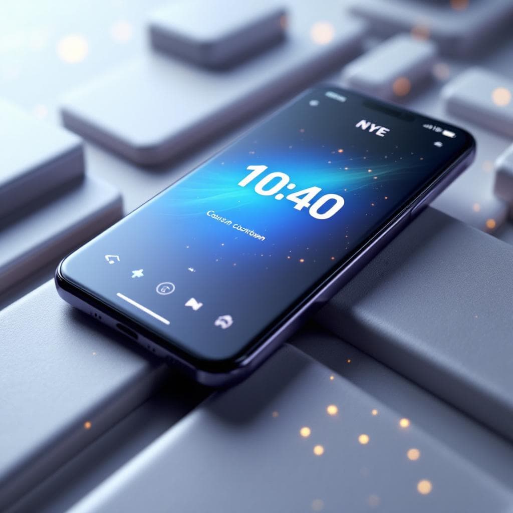 AI generated: 3D close-up of a countdown app on phone, digital interface, sleek design – tech-savvy NYE concept