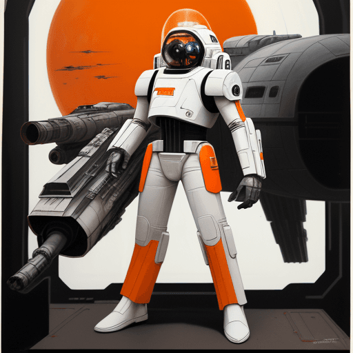 AI generated: full body, dark white and light orange, sci-fi realism, pulp comics, airbrush art, comic art, cinema...