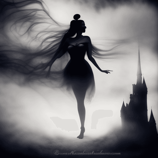 AI generated: Tinkerbell  :: royal, darkness, long windblown hair and cloth, Magic the gathering, vibrant contrast...
