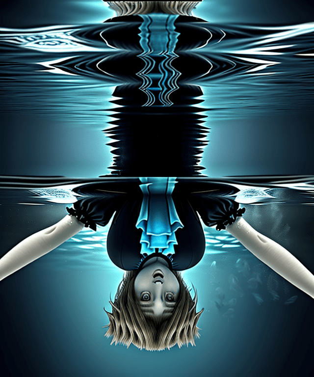 AI generated: alice on her back floating under water e, realistic and not creepy, she is seen from her profile
 