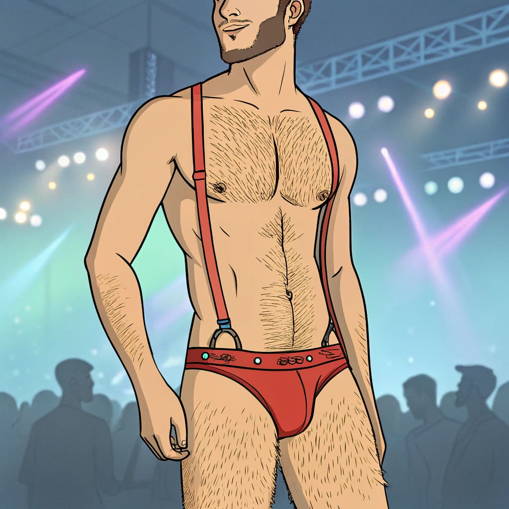 AI generated: Rave guy showing small penis, naked, slim lower torso, hairy, small penis, man cute, hot, sexy, gay