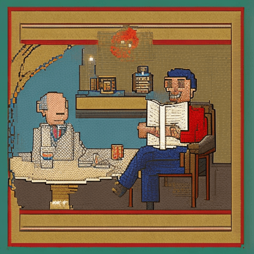 AI generated: reading book with man,pixel art