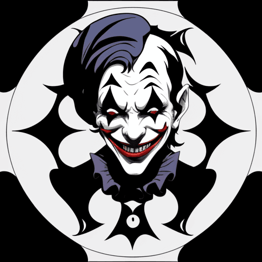 AI generated: jester, joker card, black and white, silhouette, logo, flat vector