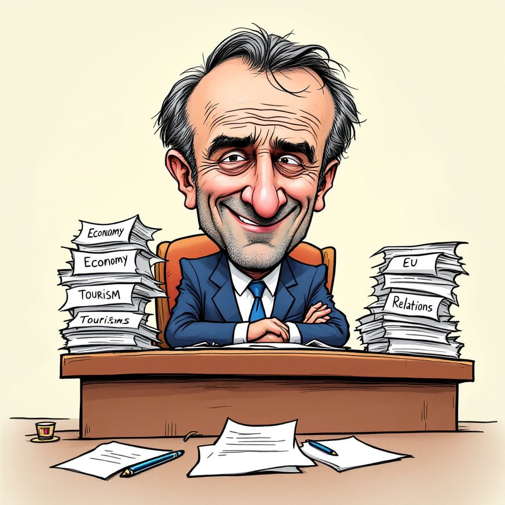 AI generated: A satirical caricature of Kyriakos Mitsotakis, the Greek Prime Minister, with an oversized head and ...