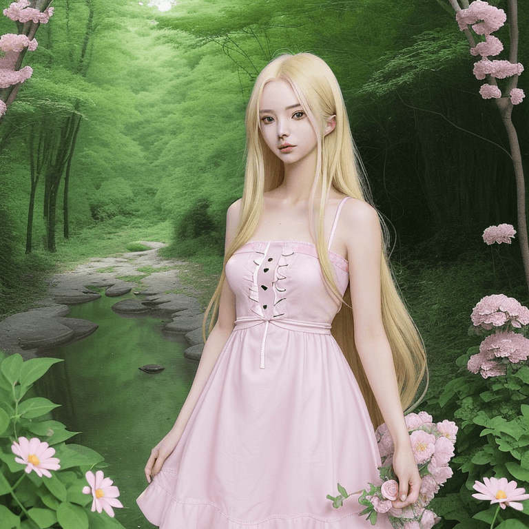 AI generated: Photo of a 2D anime woman in her early 20s, she is super beautiful with small lips and nose and long...
