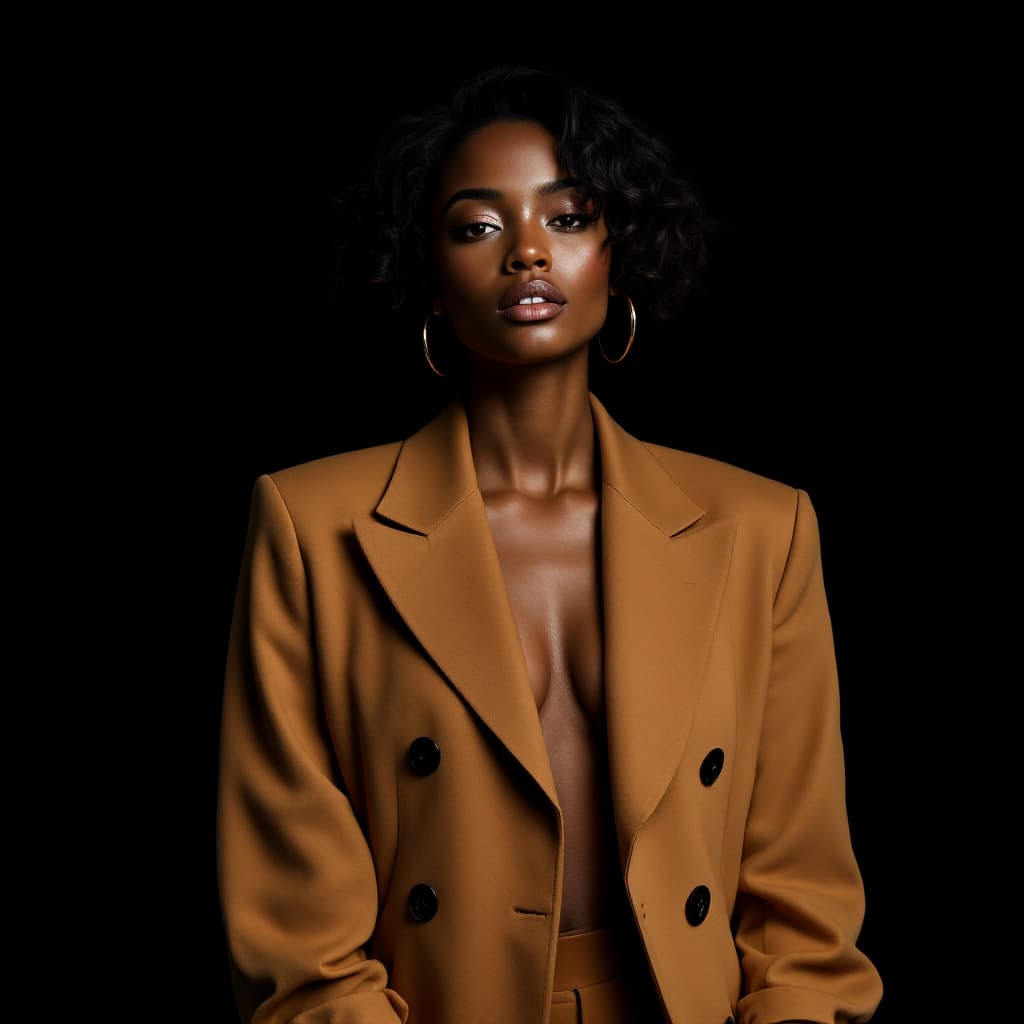 AI generated: A 29-year-old biracial woman with striking bone structure and medium-dark skin, short curls, wearing...