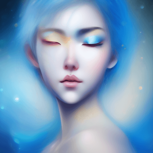 AI generated: a girl with blue hair with eyes closed, in the style of the stars art group (xing xing), yellow and ...