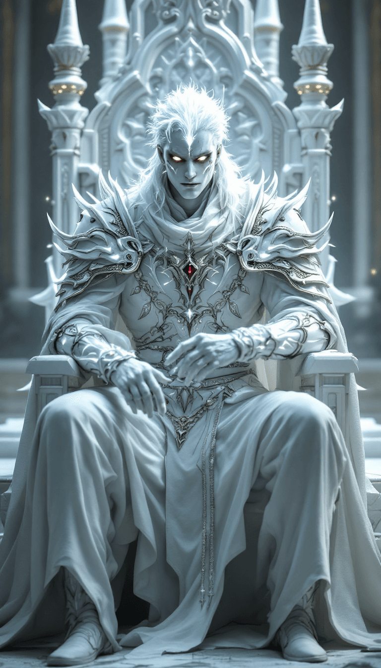 AI generated: all white, white final fantasy, male, mage, priest, white body skin, fantasy big white color full bo...