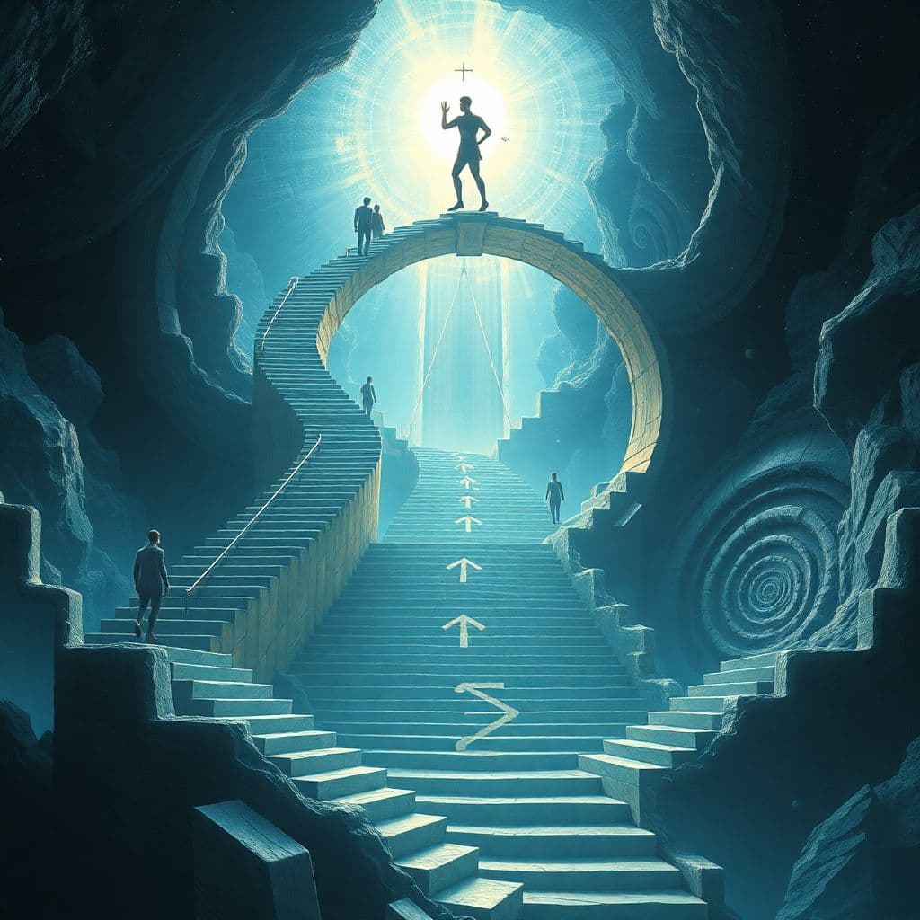 AI generated: A symbolic, surreal illustration representing the root word "ana" — meaning "up, back, against, agai...