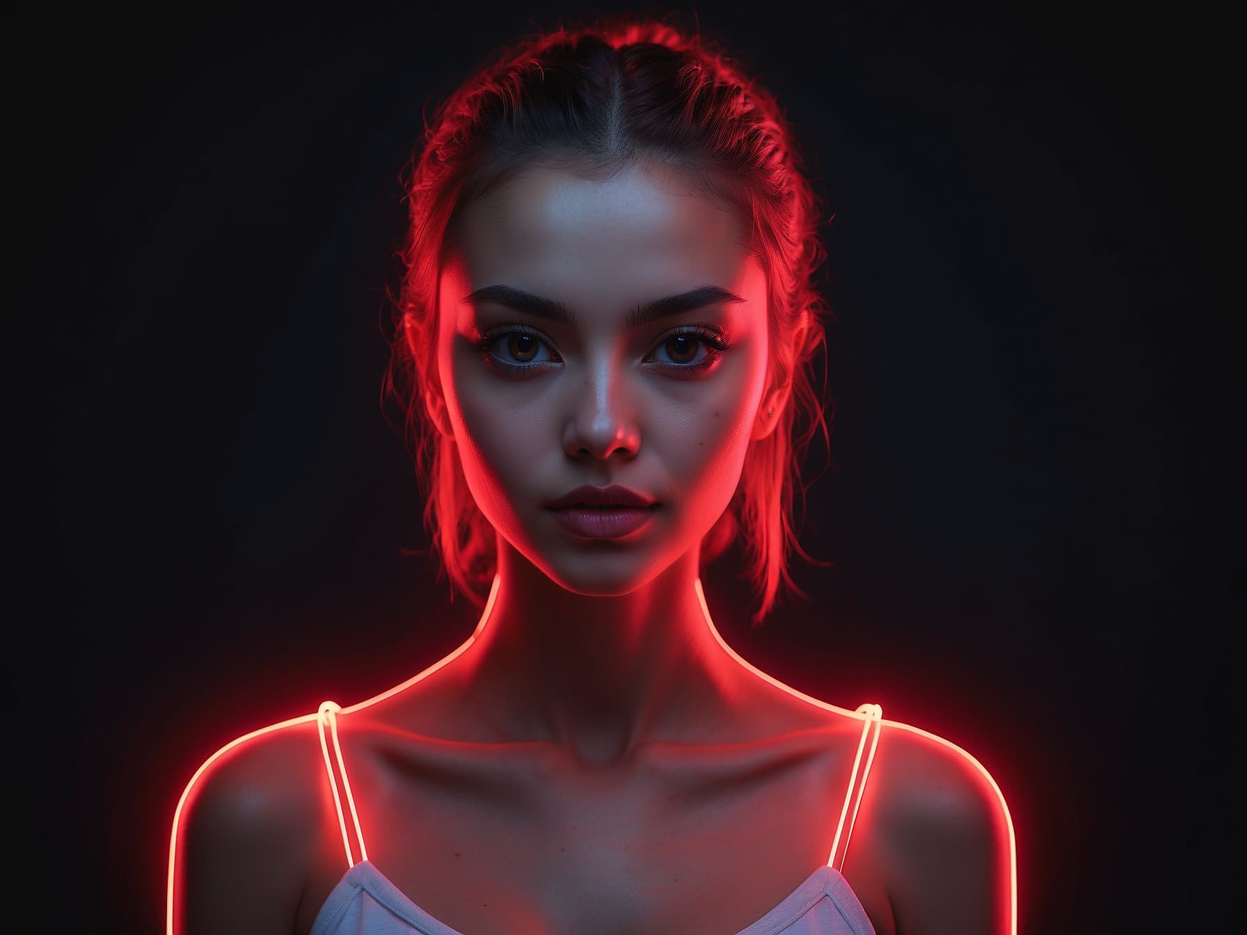 AI generated: a woman with a red light around her neck, a 3D render by Jan Tengnagel, featured on cg society, comp...