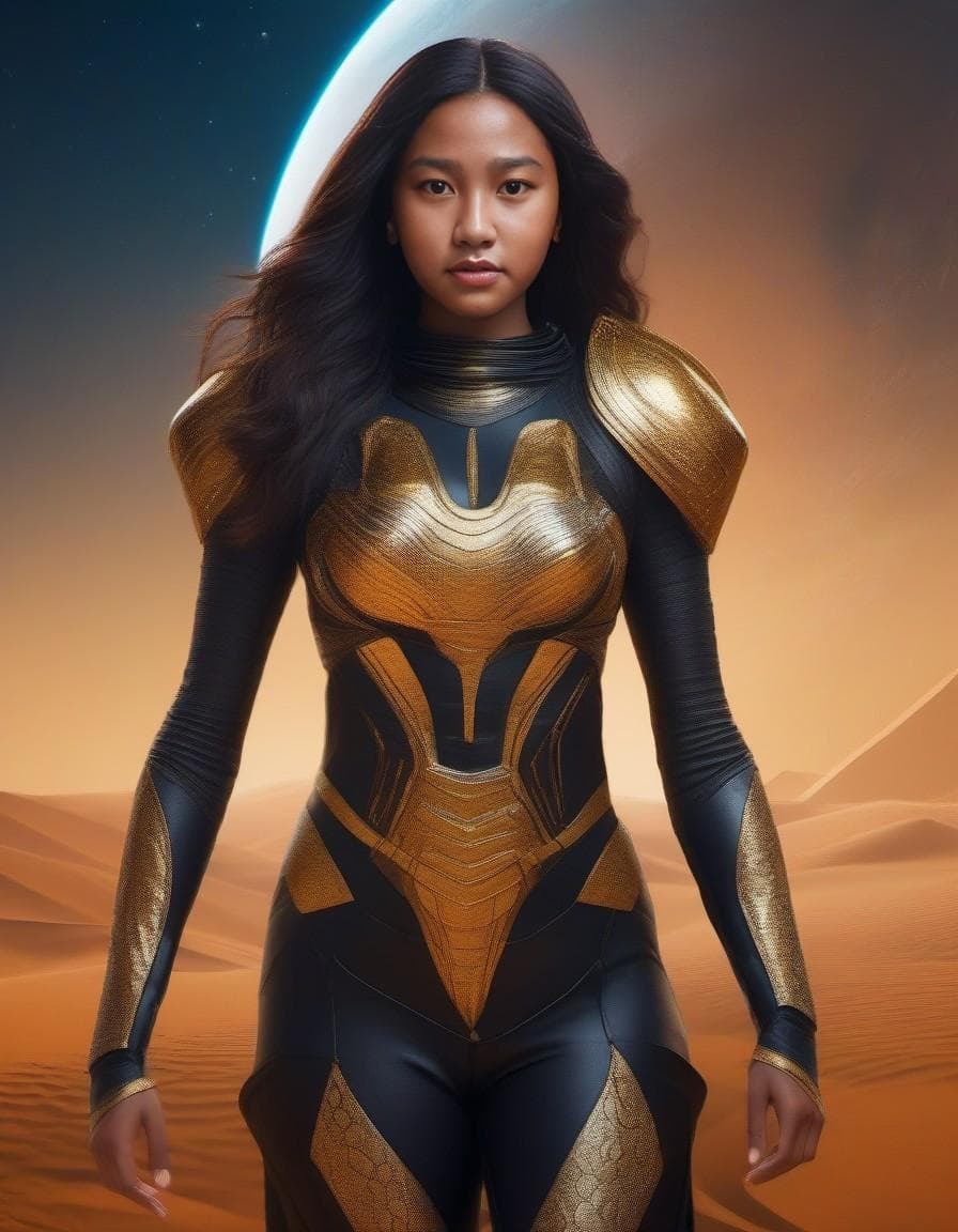 AI generated: full body of alien shaped like woman, big golden eyes, mars planet, photo, digital art, fantasy --v ...