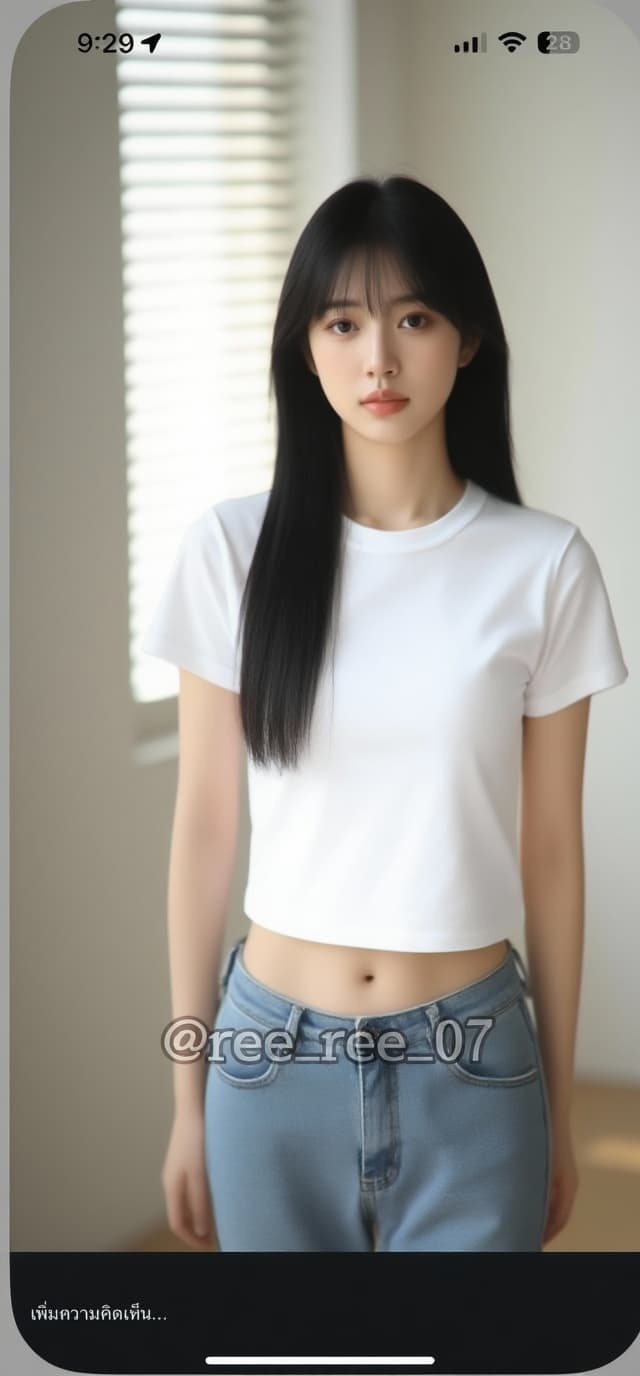 AI generated: A beautyful young thai woman 18 years old leans, big breast, black long hair, casually, stand up, we...