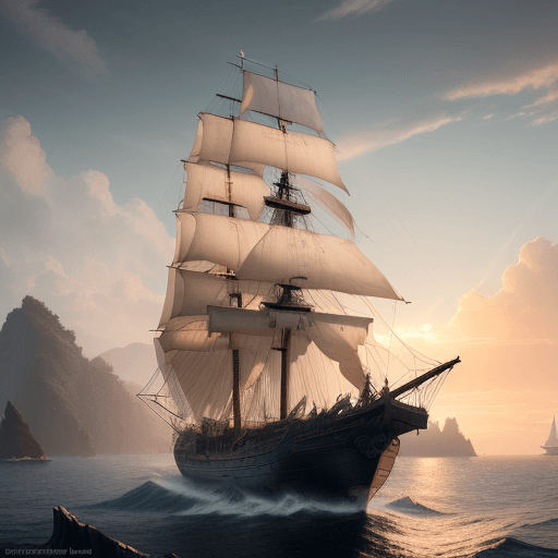 AI generated: Photo of a ultra realistic sailing ship, dramatic light, pale sunrise, cinematic lighting, battered,...