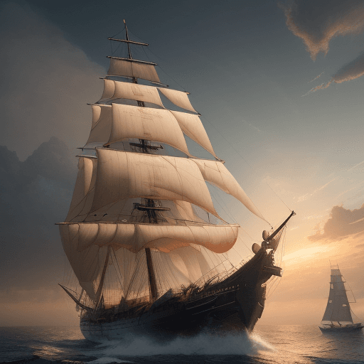 AI generated: Photo of a ultra realistic sailing ship, dramatic light, pale sunrise, cinematic lighting, battered,...