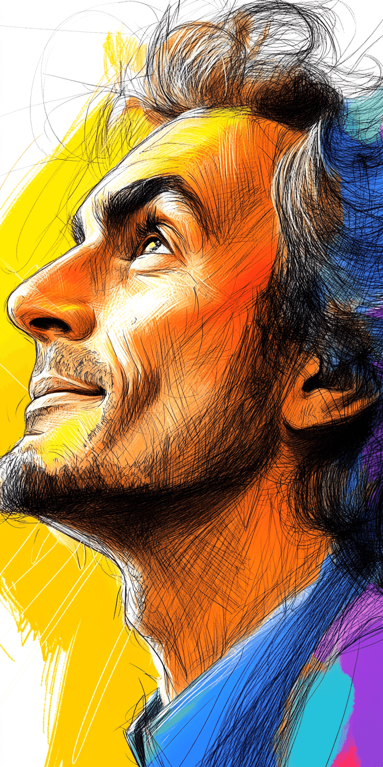 AI generated: drawing of a man in a portrait sketchbook, in the style of dynamic expressionist style, free brushwo...