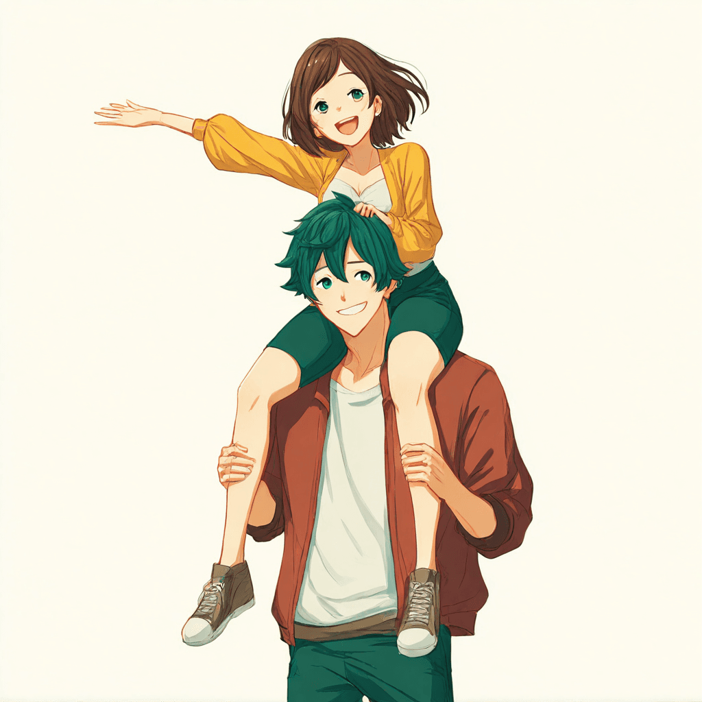 Sitting on his neck (carrying pose)