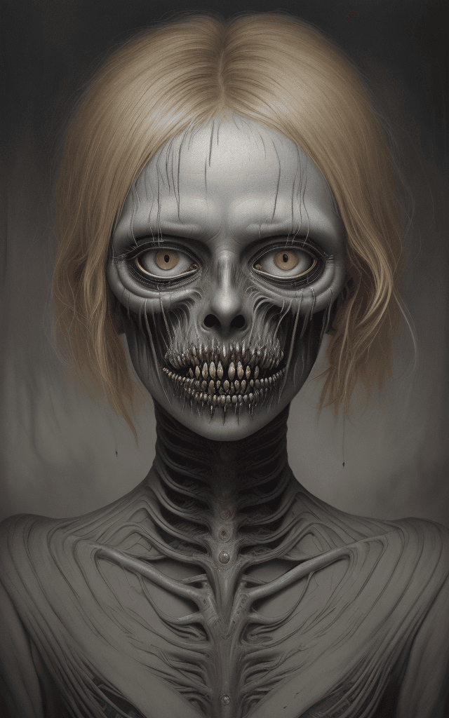 AI generated: a detailed uhd portrait of a muted blonde laser thrashed oil painting in the style of tim burton enh...