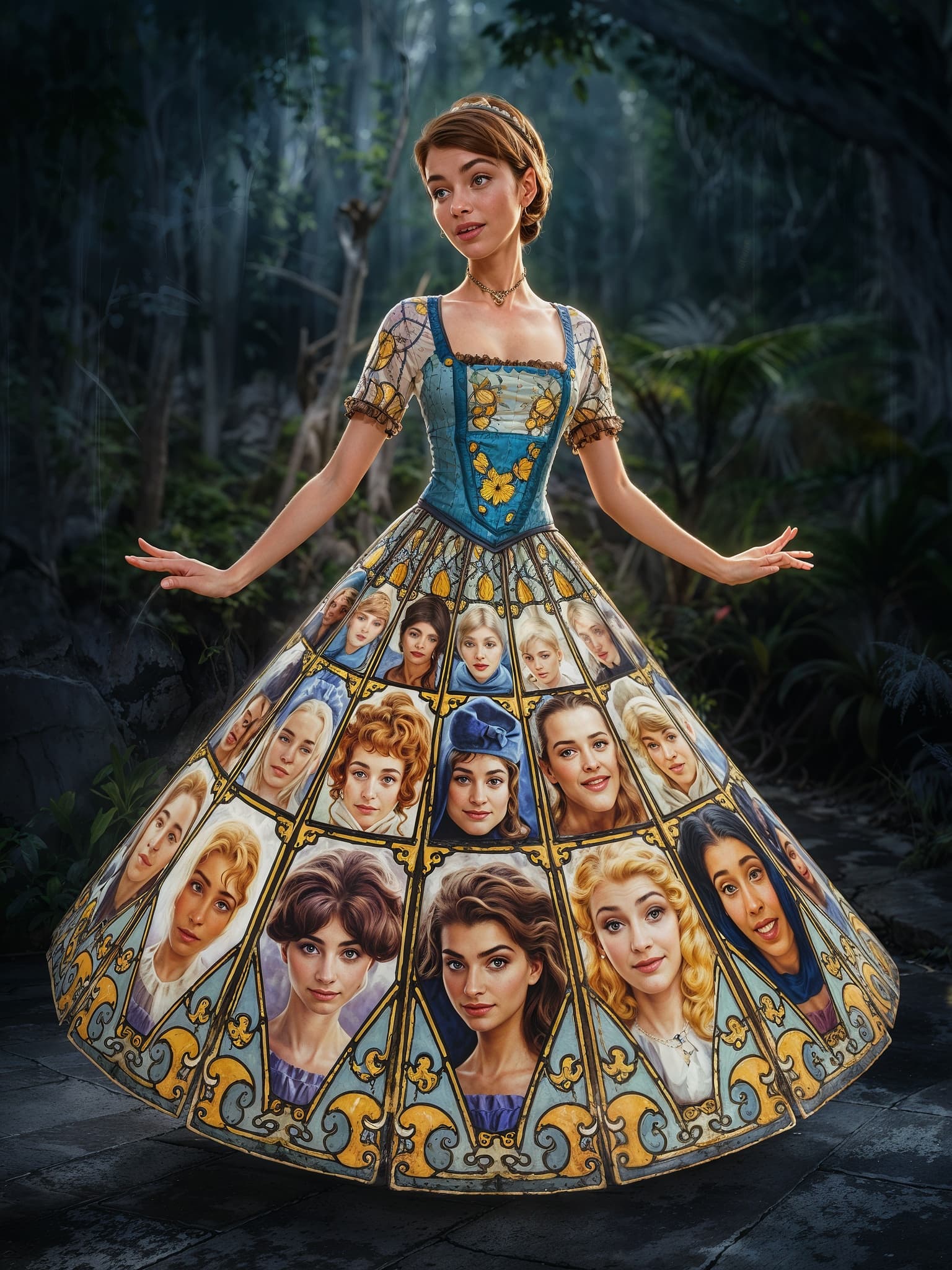 AI generated: a highly detailed HDR animation of a princess dance traditional dress, except her dress is made of t...