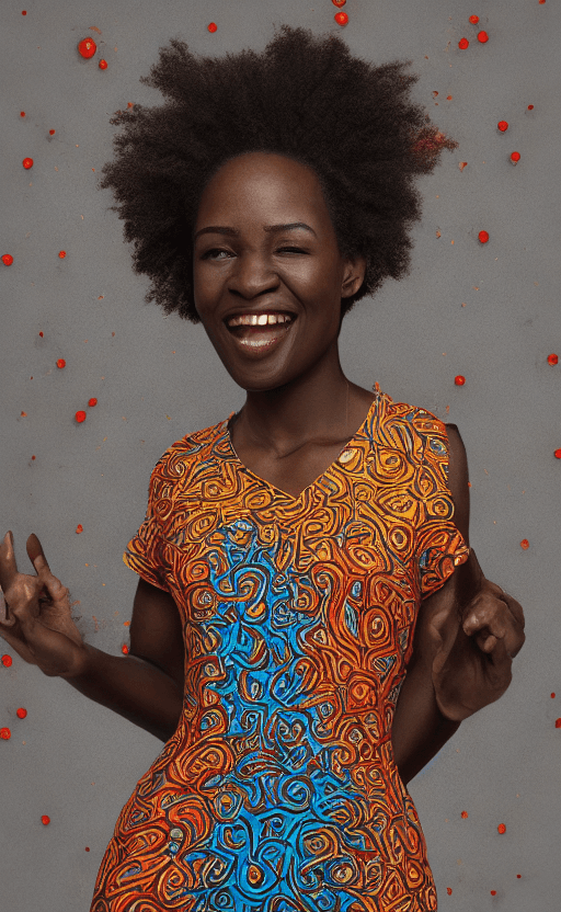 AI generated: African woman, v-neck dress, posing, 30s, full body, ultradetailed, HD, 8K, highlights, good lightin...