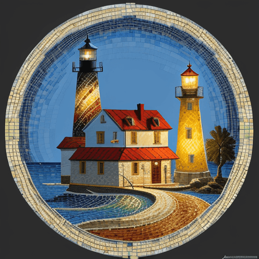 AI generated: a mosaic of a light house
in the style of andrew atroshenko,  jpg