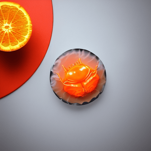 AI generated: delicious orange transparent jelly crab rave cake photorealistic, cookbook photograph ultra detailed...