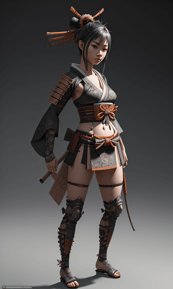 AI generated: makima,, samurai cute girl, Expressive Style, full body portrait ribcagel,  ultra-detailed, beautifu...