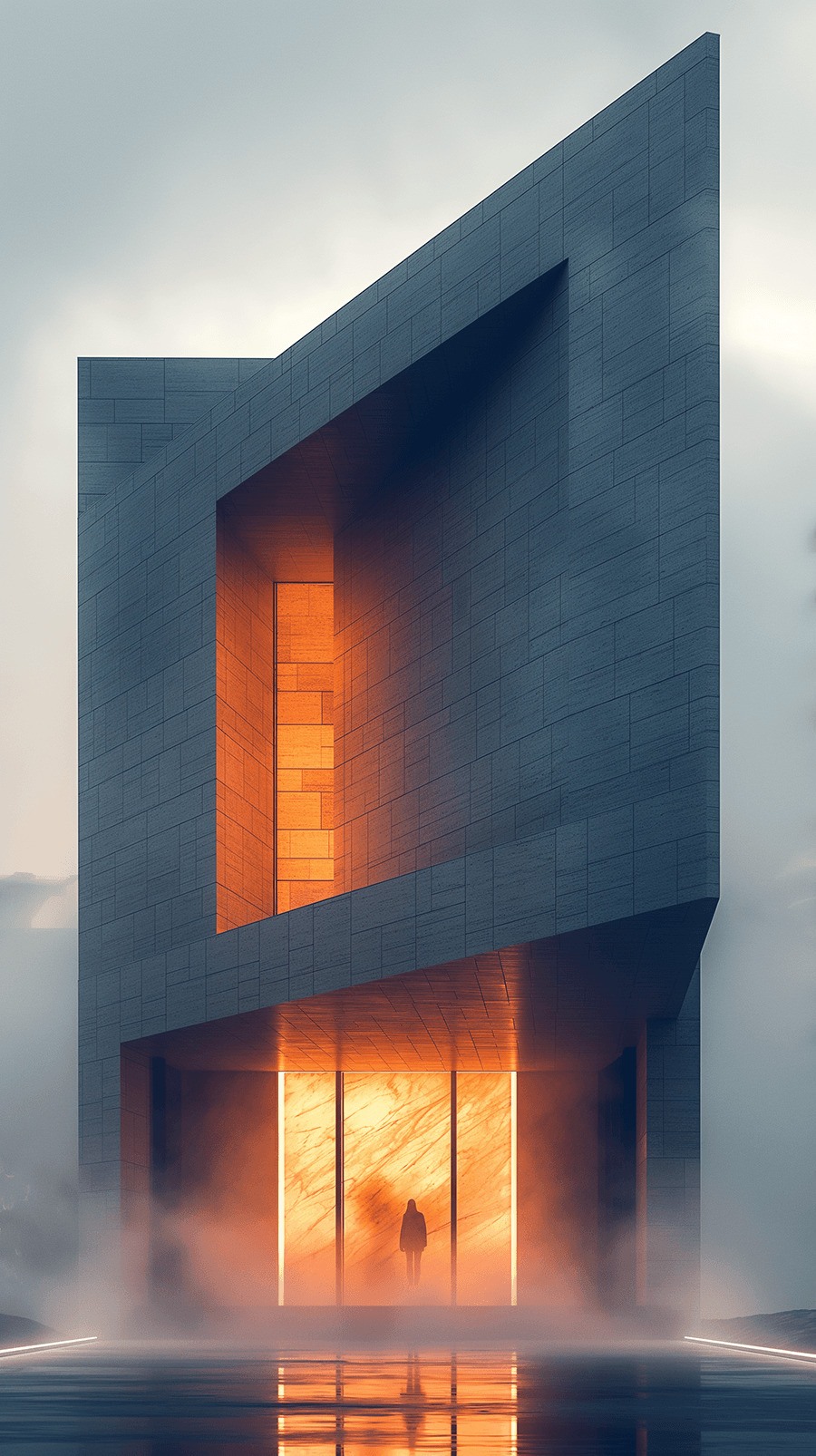 AI generated: photography, dynamic view, minimalist building facade design, Canon EOS 5D Mark IV, EF 24mm f/1.4L I...