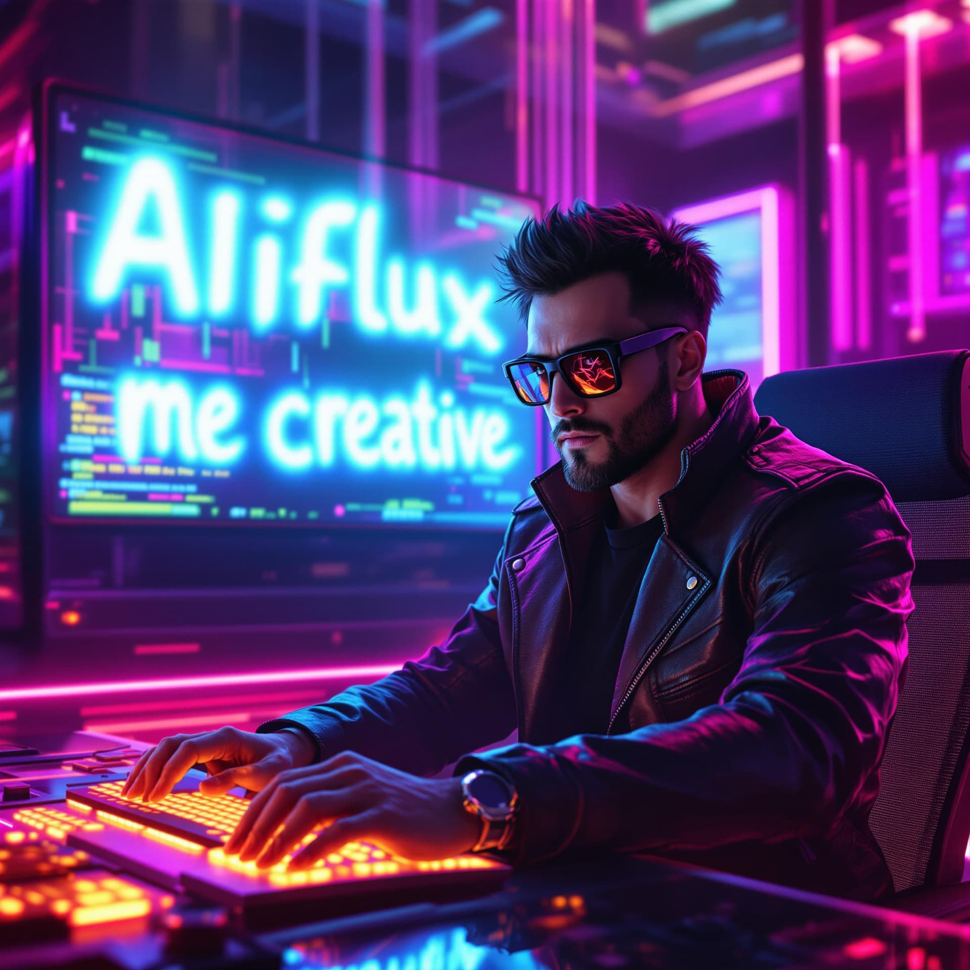 AI generated: A cinematic, hyper-realistic illustration of a cyberpunk setting. In a neon-lit, futuristic control ...