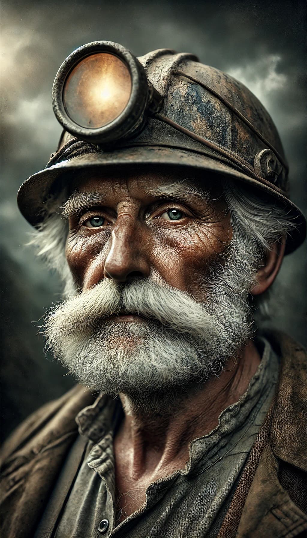 AI generated: A highly detailed, ultra-realistic portrait of an old coal miner. The miner has a weathered face wit...