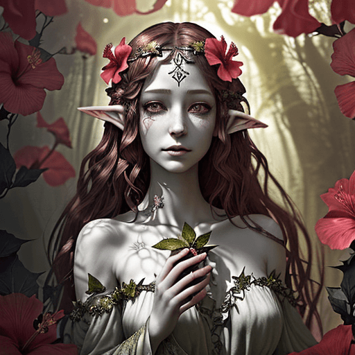 AI generated: Capture the essence of the 'Hibiscus Fae' in an enchanting portrait. Visualize the hibiscus flower t...