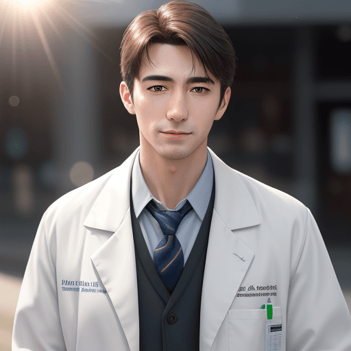AI generated: Create a photo-realistic portrait of a 23 year male pharmacist wear Medical coat with the pharmacy i...