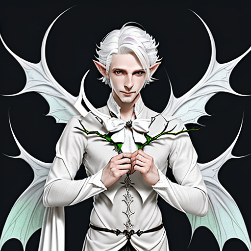 AI generated: DnD Changeling male, good looking, fey like appearence, pale figure, cute young playful  , white hai...