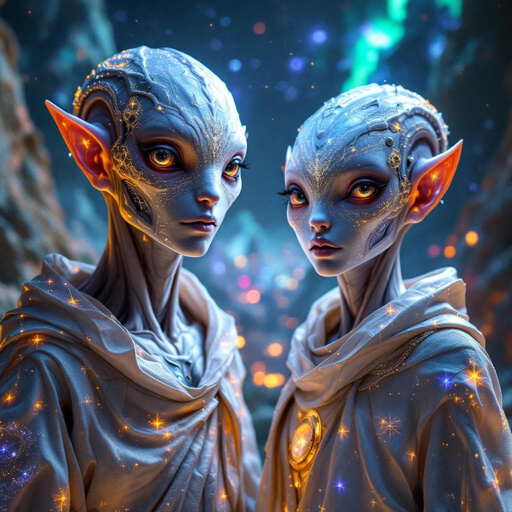 AI generated: Create a unique, flesh, organic, human or human-like species, Male and Female. Otherworldly human fi...