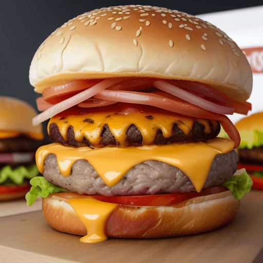 AI generated: Create the ultimate burger experience with this prompt. Imagine a towering burger with perfectly gri...