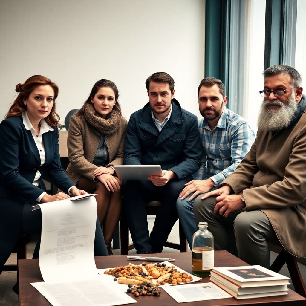 AI generated: 3 men and 2 women (female lawyer, female geologist, male geologist, male IT programmer, male art his...