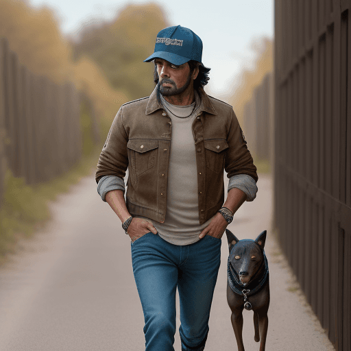 AI generated: crear un señor de 48 años, con gorra tipo trucker beige, granela negra, jeans azul y botines de cuer...