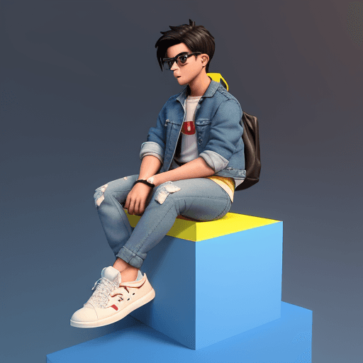 AI generated: Create a 3D illustration of an animated character boy sitting casually on top of a social media logo...
