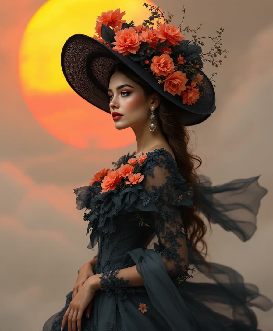 AI generated: Woman in elaborate gown, (ethnicity:1.2), (age:2.1),  (detailed clothing:1.3), (accessories:1.2), (f...