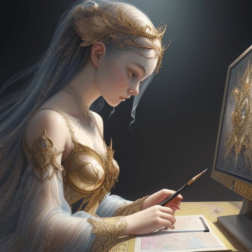 AI generated: Masterpiece close-up illustration of a student using a computer Iikhy the fair, unique beauty, diaph...