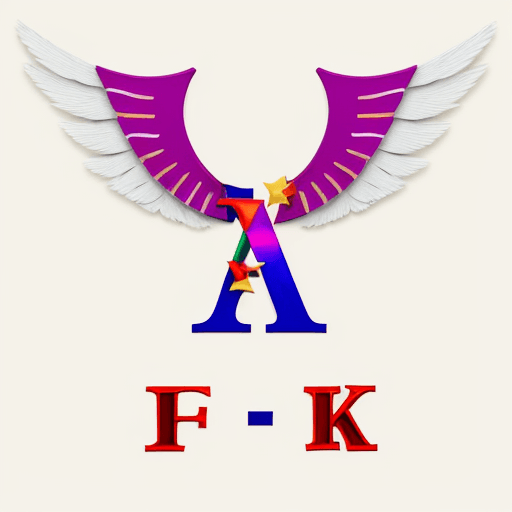 AI generated: decorative combined letters F and K with wings, for children design, no background
