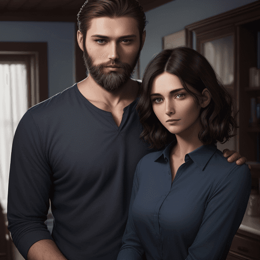 AI generated: portrait, a short-haired, dark, handsome man, short beard and friendly in a blue long-sleeved shirt,...