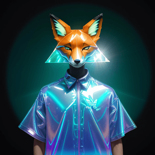 AI generated: 
3D cartoon Fox Head with Human Body, Wearing Iridescent Holographic Liquid Texture & Translucent Ma...