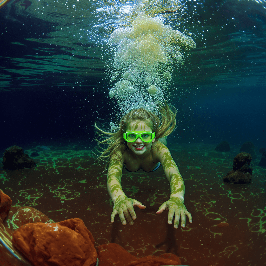 AI generated: girl swimming in a slime pool underwater
