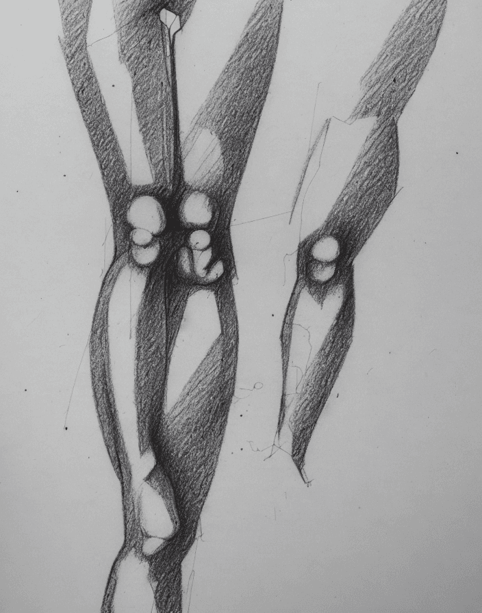 AI generated: [(whole human body):1], pencil drawing, trembling design, many cancellations, overhanging, drawn ver...