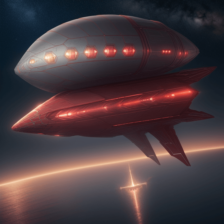 AI generated: raw photo, spaceship shaped with brand logo spiderman like a metallic airship, flying over a reddish...