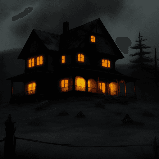 AI generated: A scary house on the mountain at night and zombies around the house