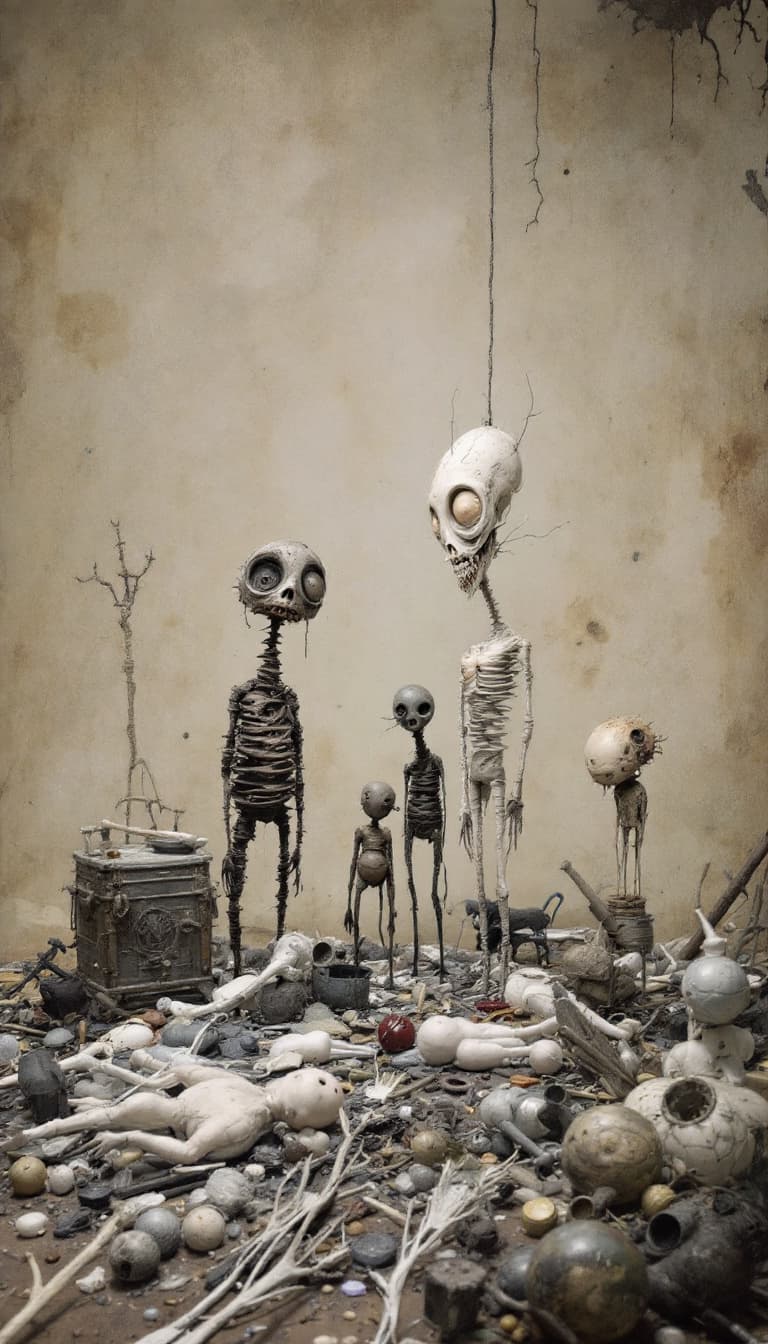 AI generated: (25) A mixed-media animation, influenced by the textural animation of Jan Švankmajer, shows a female...