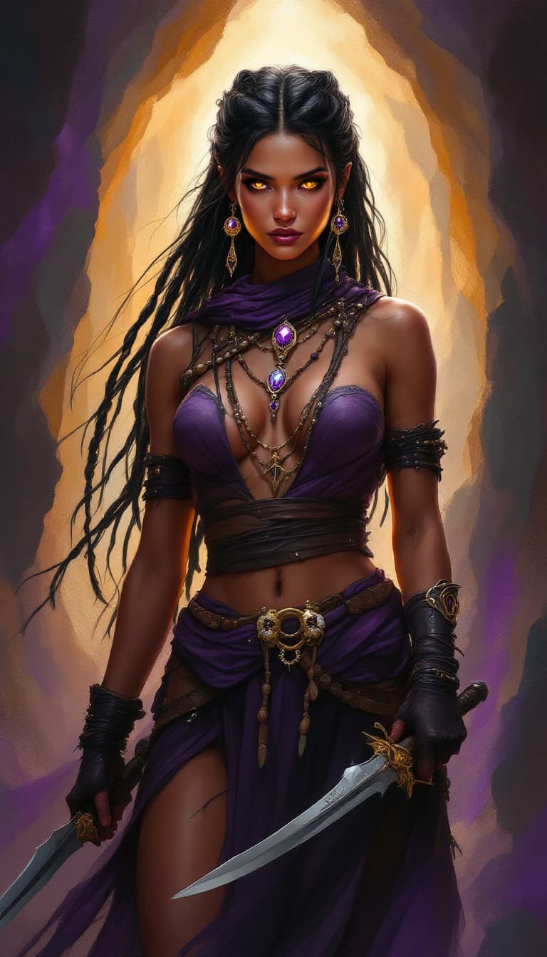 AI generated: "Amethyst Guardian in a Sacred Grotto": A powerful abstract painting showcases a guardian, with a bl...